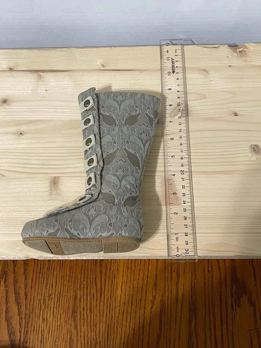 Joyfolie Leighton in Dove Damask Tall Boots with Brass Buttons Girls Size 5